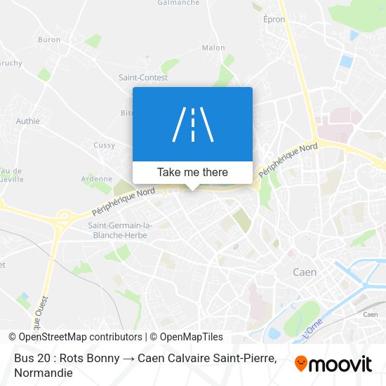 Bus 20 : Rots Bonny → Caen Calvaire Saint-Pierre map