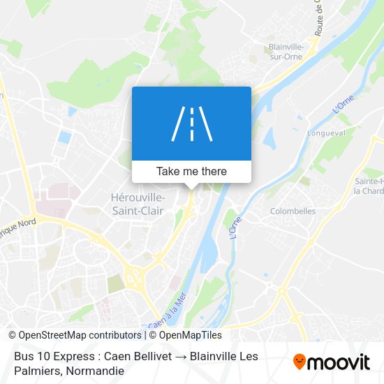 Bus 10 Express : Caen Bellivet → Blainville Les Palmiers map