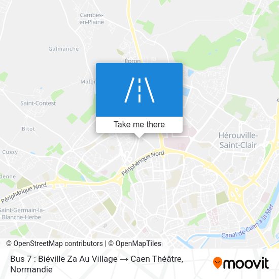 Bus 7 : Biéville Za Au Village → Caen Théâtre map