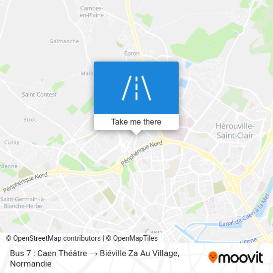 Bus 7 : Caen Théâtre → Biéville Za Au Village map