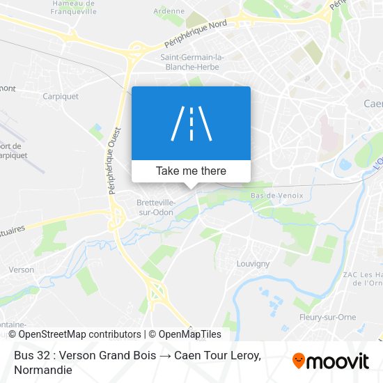 Bus 32 : Verson Grand Bois → Caen Tour Leroy map