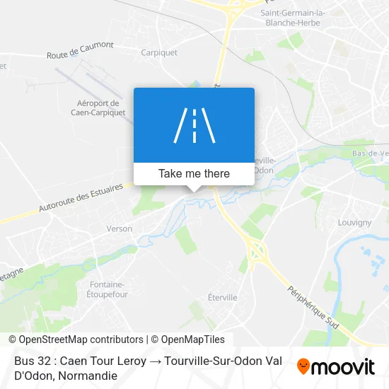 Bus 32 : Caen Tour Leroy → Tourville-Sur-Odon Val D'Odon map