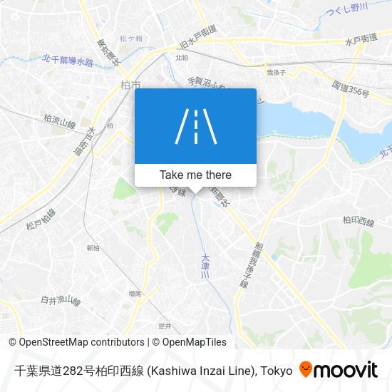 千葉県道282号柏印西線 (Kashiwa Inzai Line) map