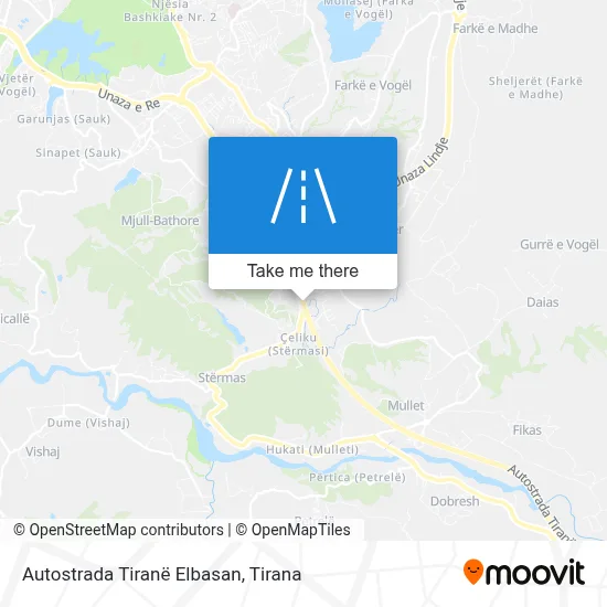 Autostrada Tiranë Elbasan map