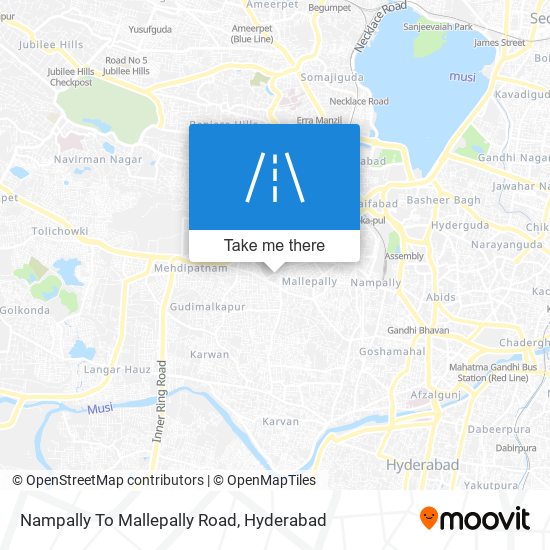 Nampally To Mallepally Road map