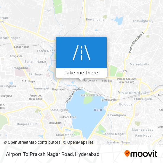 Airport To Praksh Nagar Road map