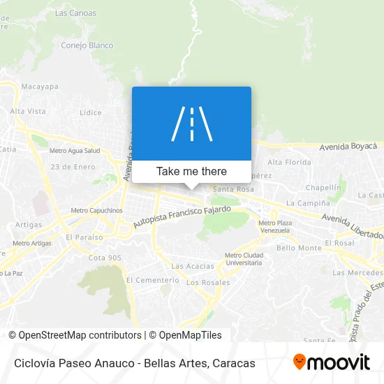 Ciclovía Paseo Anauco - Bellas Artes map