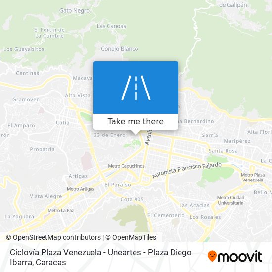 Ciclovía Plaza Venezuela - Uneartes - Plaza Diego Ibarra map