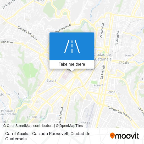 Carril Auxiliar Calzada Roosevelt map