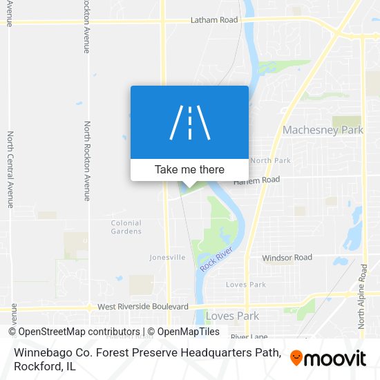 Mapa de Winnebago Co. Forest Preserve Headquarters Path
