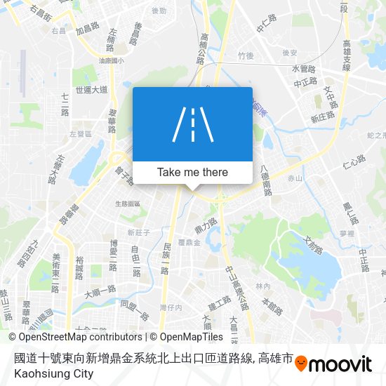 國道十號東向新增鼎金系統北上出口匝道路線 map