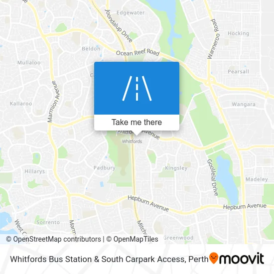 Mapa Whitfords Bus Station & South Carpark Access