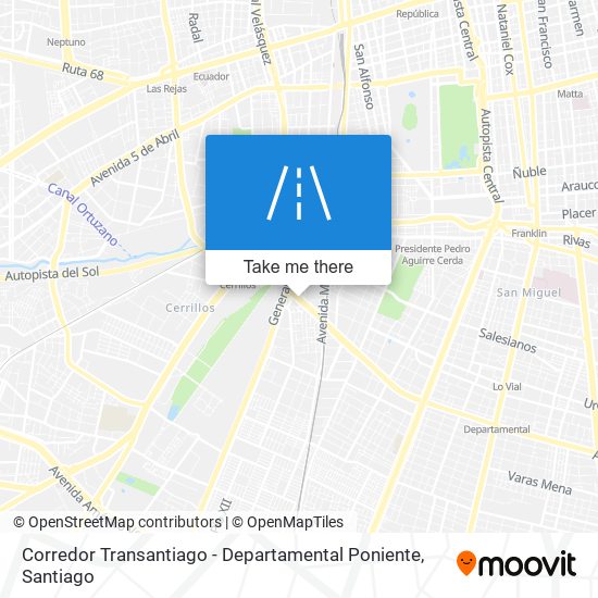 Mapa de Corredor Transantiago - Departamental Poniente