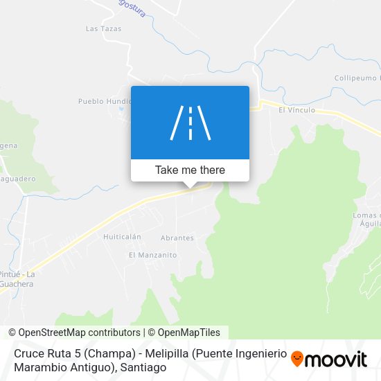 Mapa de Cruce Ruta 5 (Champa) - Melipilla (Puente Ingenierio Marambio Antiguo)