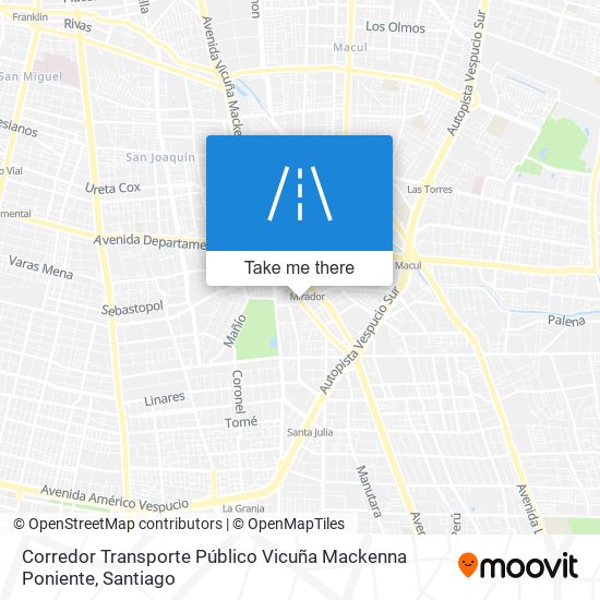 Mapa de Corredor Transporte Público Vicuña Mackenna Poniente