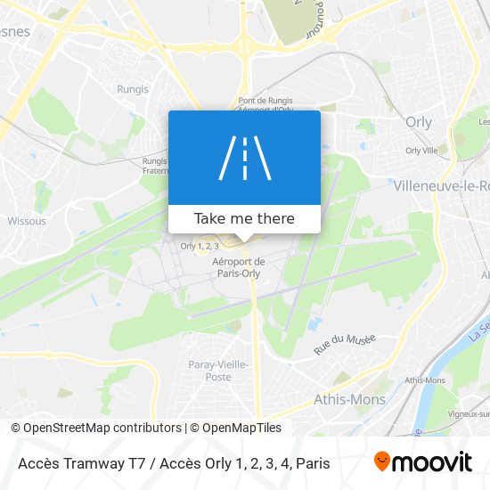 Mapa Accès Tramway T7 / Accès Orly 1, 2, 3, 4