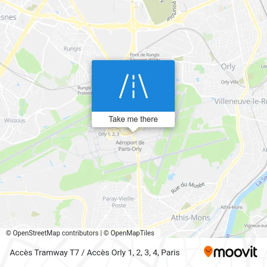 Mapa Accès Tramway T7 / Accès Orly 1, 2, 3, 4