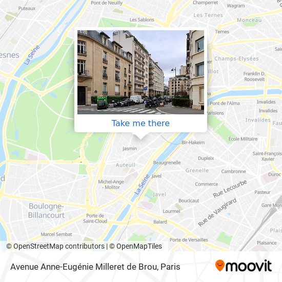 Mapa Avenue Anne-Eugénie Milleret de Brou