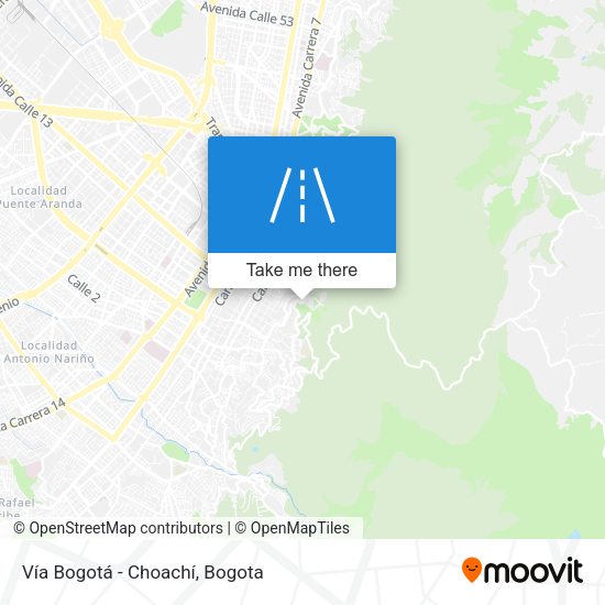 Mapa de Vía Bogotá - Choachí