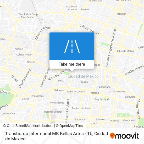 Mapa de Transbordo Intermodal MB Bellas Artes - Tb