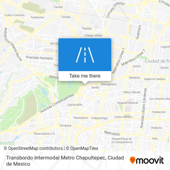 Transbordo Intermodal Metro Chapultepec map