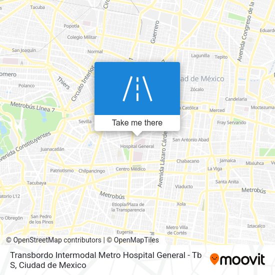 Transbordo Intermodal Metro Hospital General - Tb S map