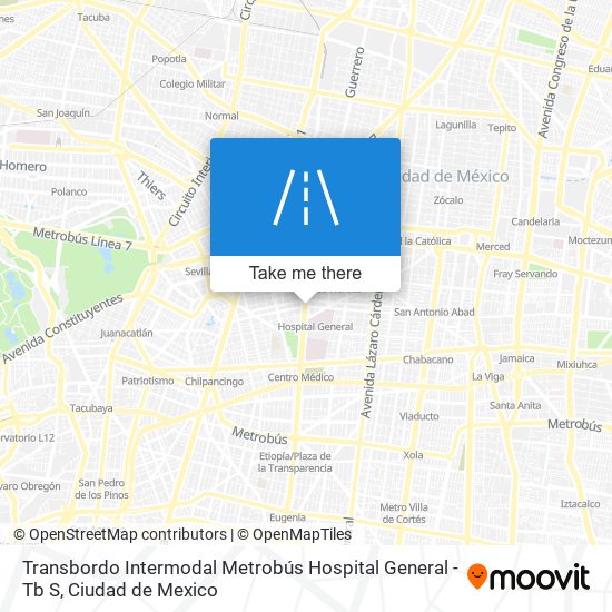 Mapa de Transbordo Intermodal Metrobús Hospital General - Tb S