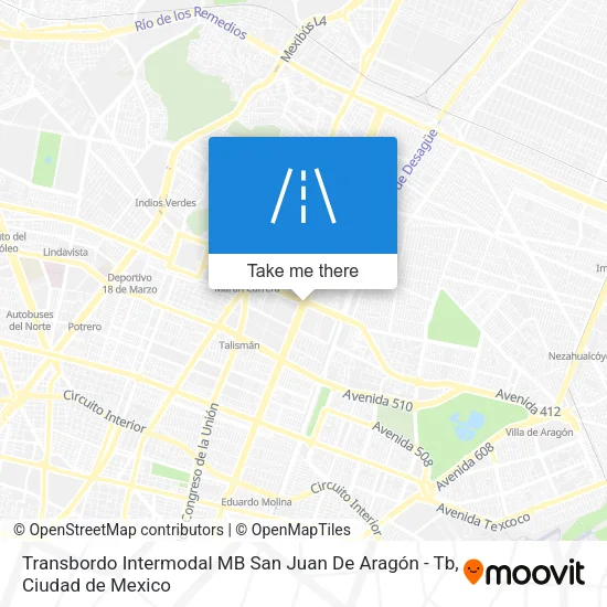 Transbordo Intermodal MB San Juan De Aragón - Tb map