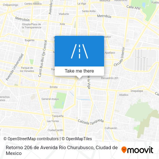 Mapa de Retorno 206 de Avenida Río Churubusco