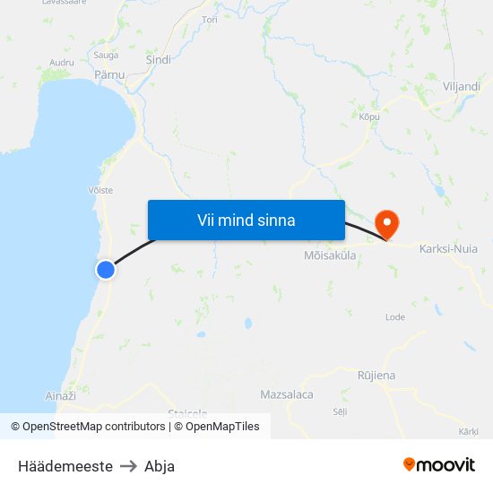 Häädemeeste to Abja map