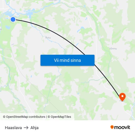 Haaslava to Ahja map