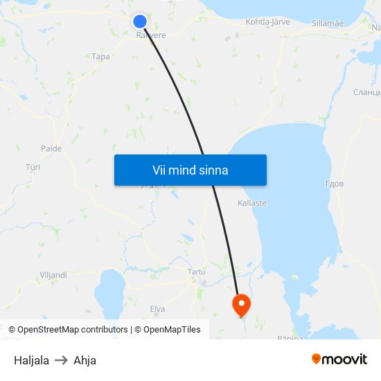 Haljala to Ahja map