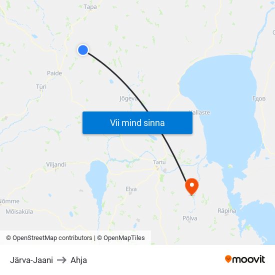 Järva-Jaani to Ahja map