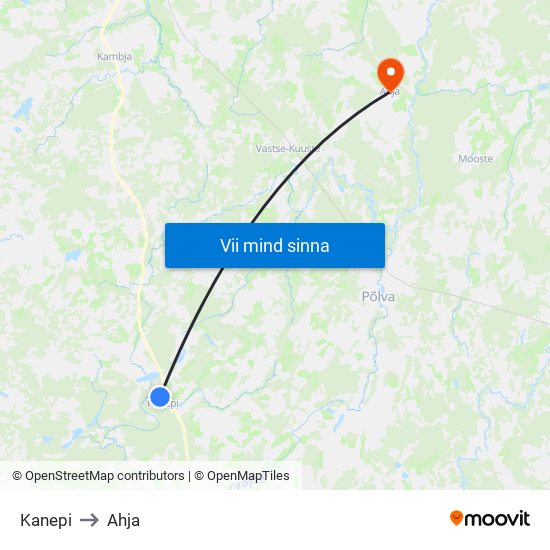 Kanepi to Ahja map