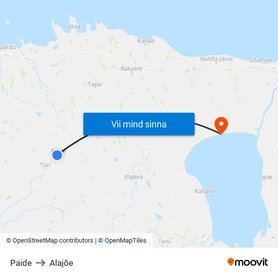 Paide to Alajõe map