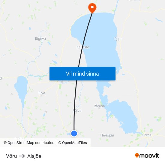 Võru to Alajõe map