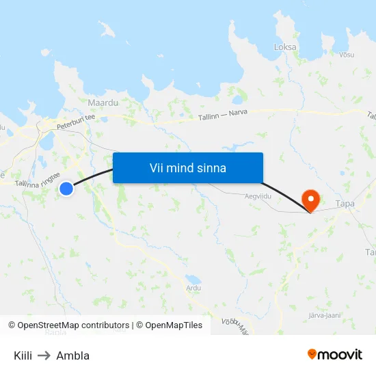 Kiili to Ambla map