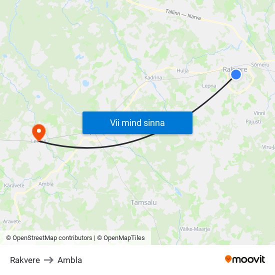 Rakvere to Ambla map