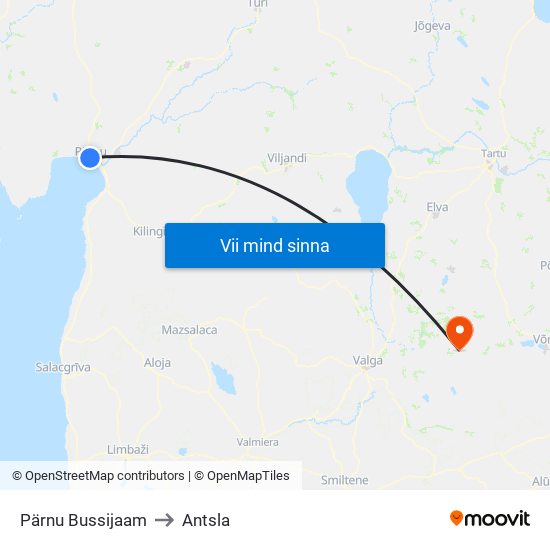 Pärnu Bussijaam to Antsla map