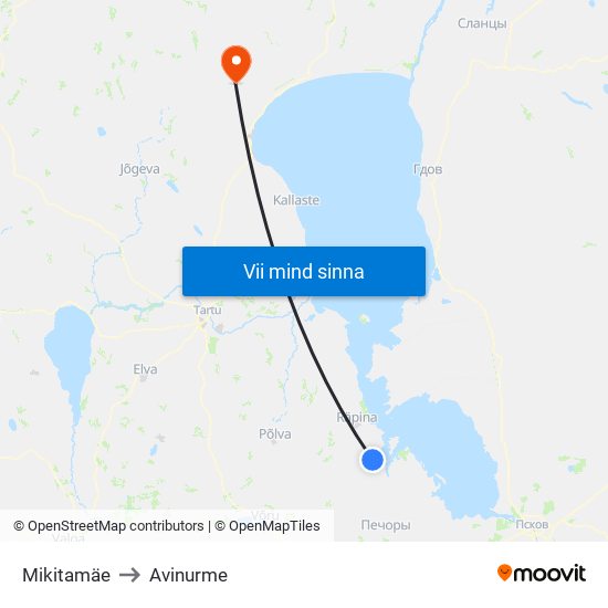 Mikitamäe to Avinurme map