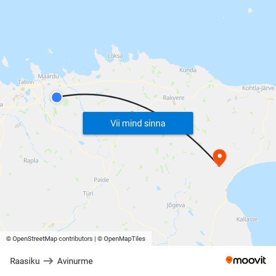 Raasiku to Avinurme map