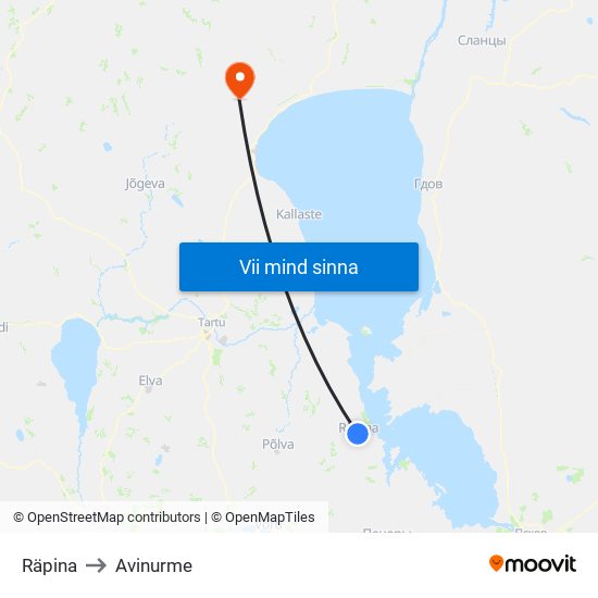 Räpina to Avinurme map