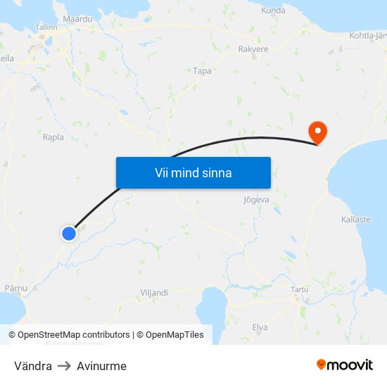 Vändra to Avinurme map