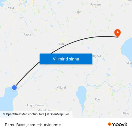 Pärnu Bussijaam to Avinurme map