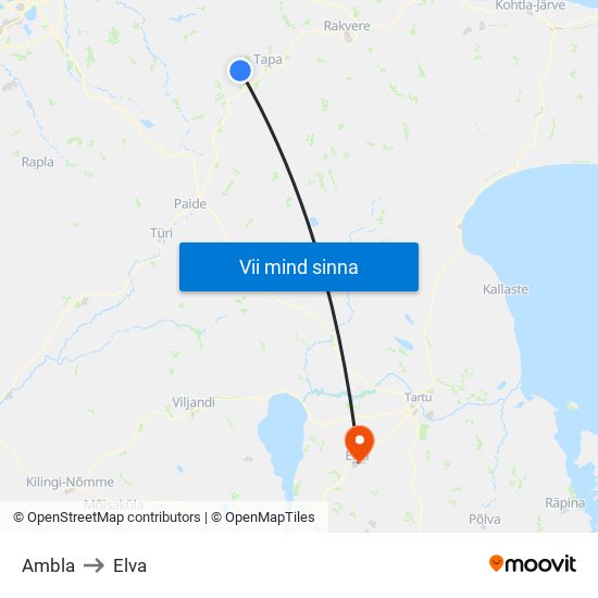 Ambla to Elva map