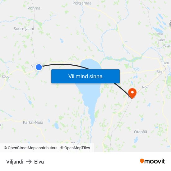 Viljandi to Elva map