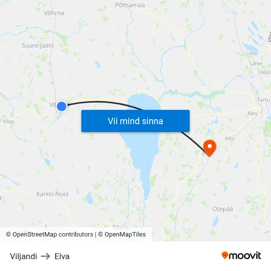 Viljandi to Elva map