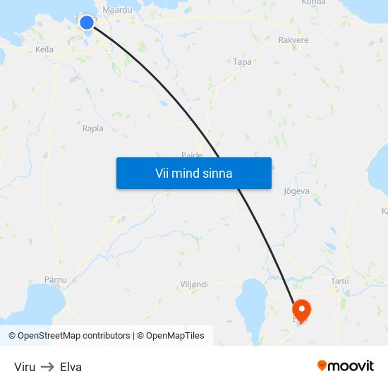 Viru to Elva map