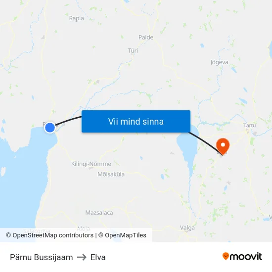 Pärnu Bussijaam to Elva map
