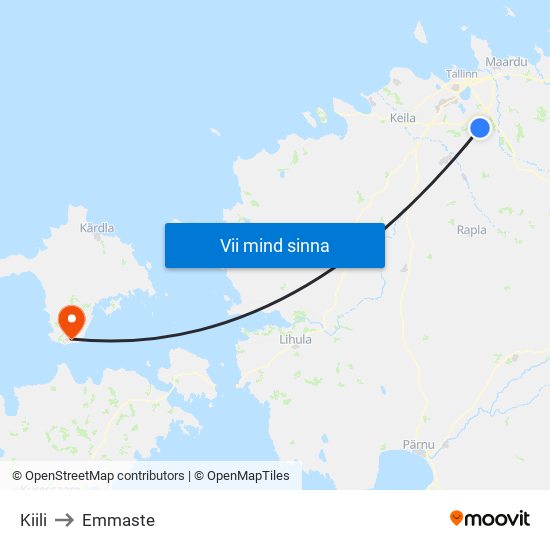 Kiili to Emmaste map